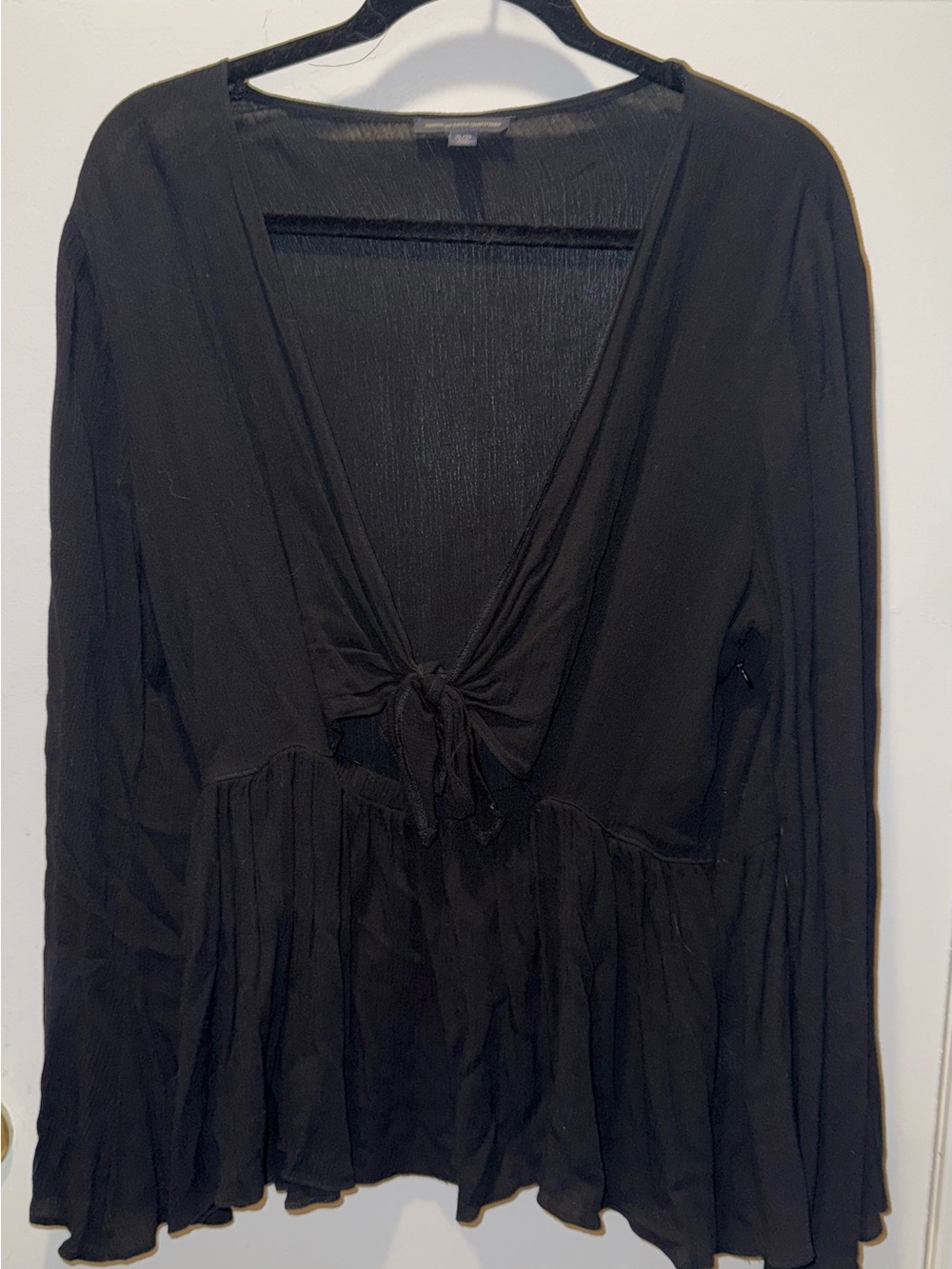 American Eagle Black Tie-Front Blouse